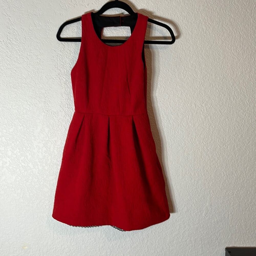 Anthropologie Moulinette Soeurs red sleeveless brocade dress Holidays Event